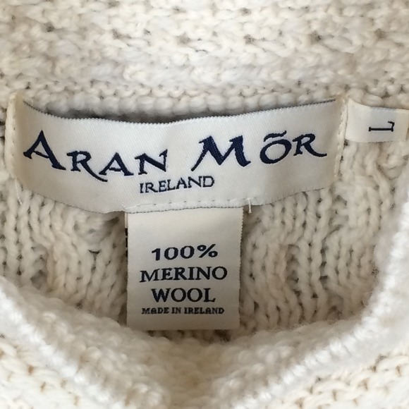 Aran Mor Ireland Cableknit Sweater Large Mock Turtleneck Knit Merino Wool Chunky - Picture 2 of 16
